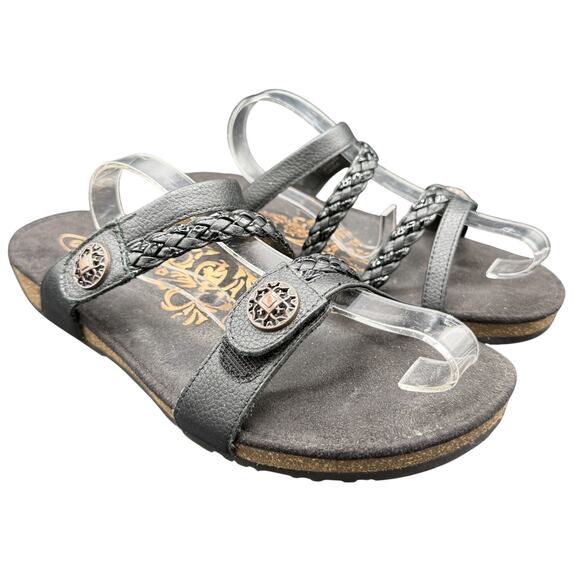 Aetrex Shoes - 👡 Aetrex Black Leather Braided Sandals Comfort Arch Support Women size 9.5